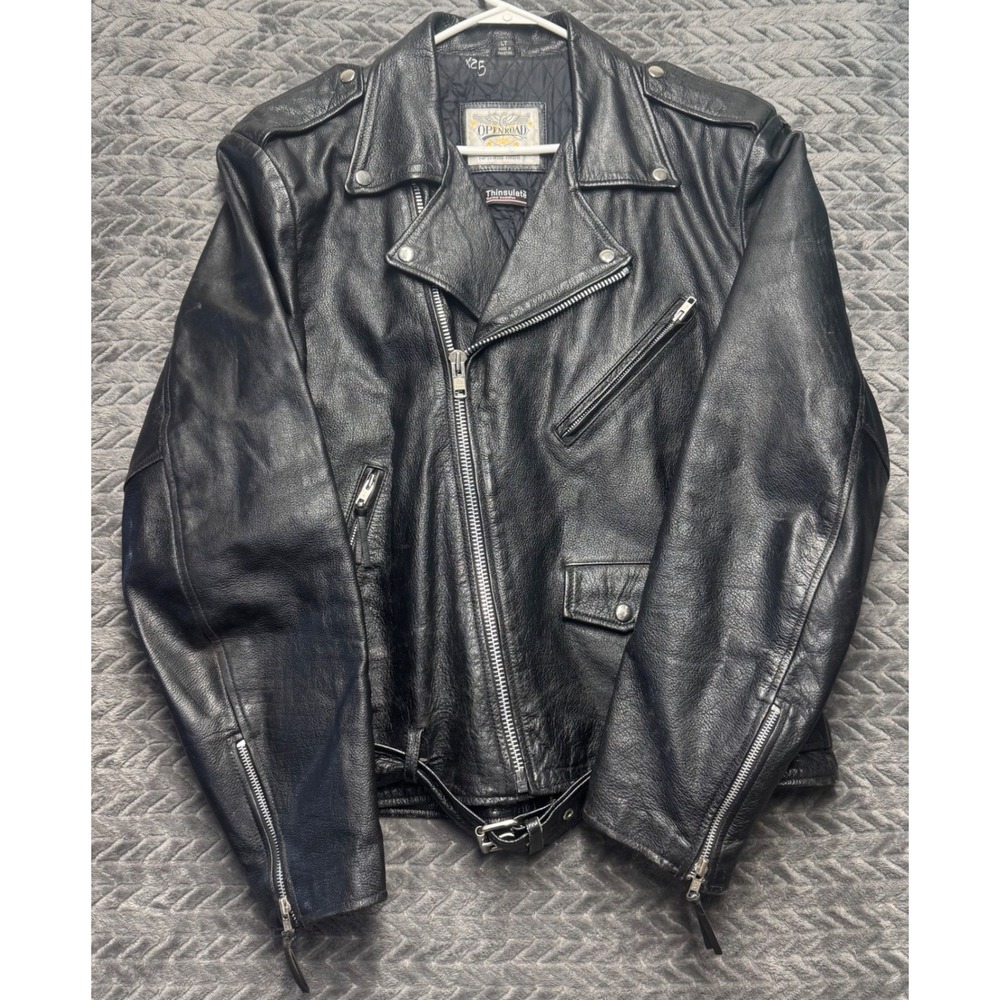 Wilsons Open Road Leather Biker Jacket Size: LT Black Thinsulate Belted Laced